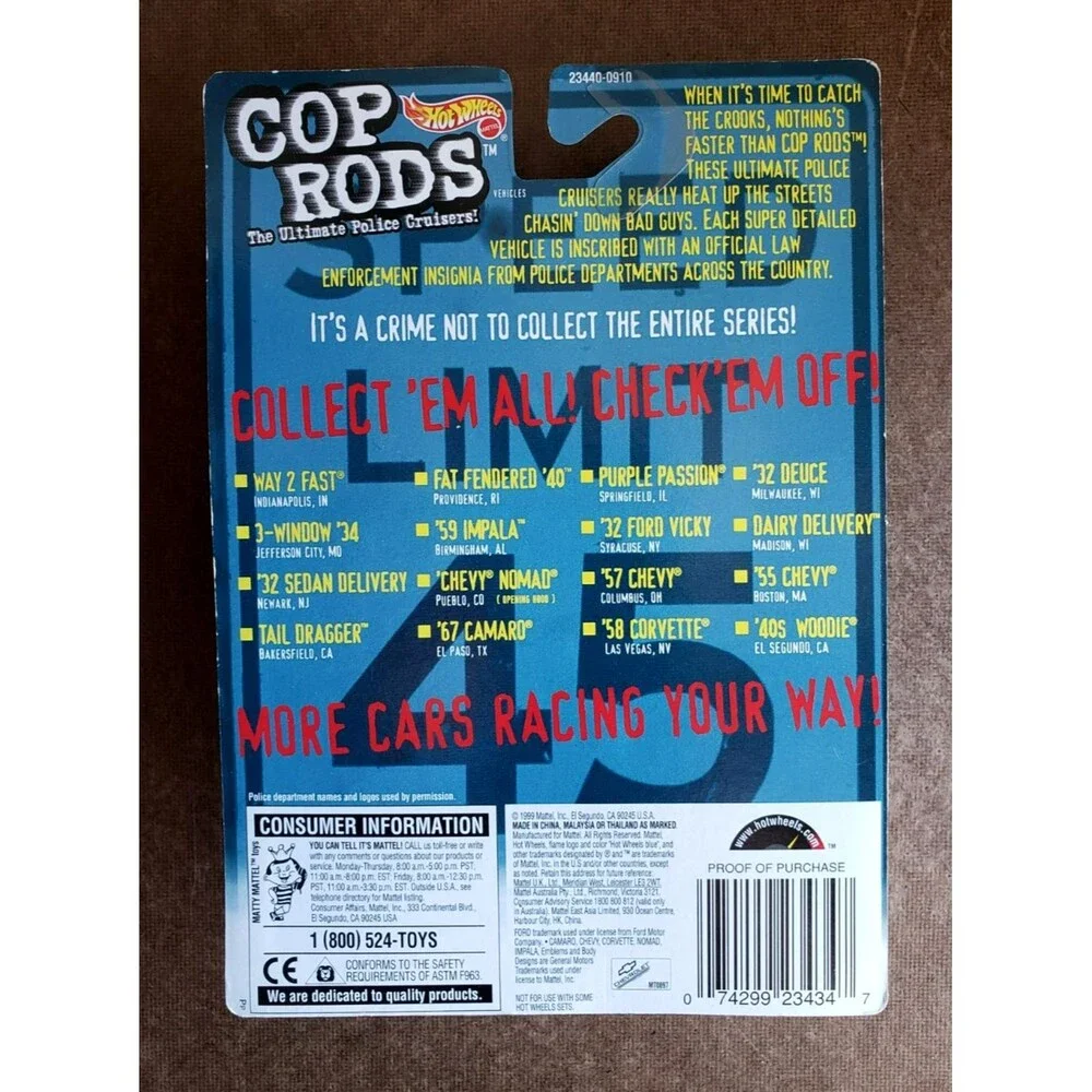 1999 Hot Wheels '59 IMPALA White COP RODS Birmingham AL Police Dept 1:64 Gold RR